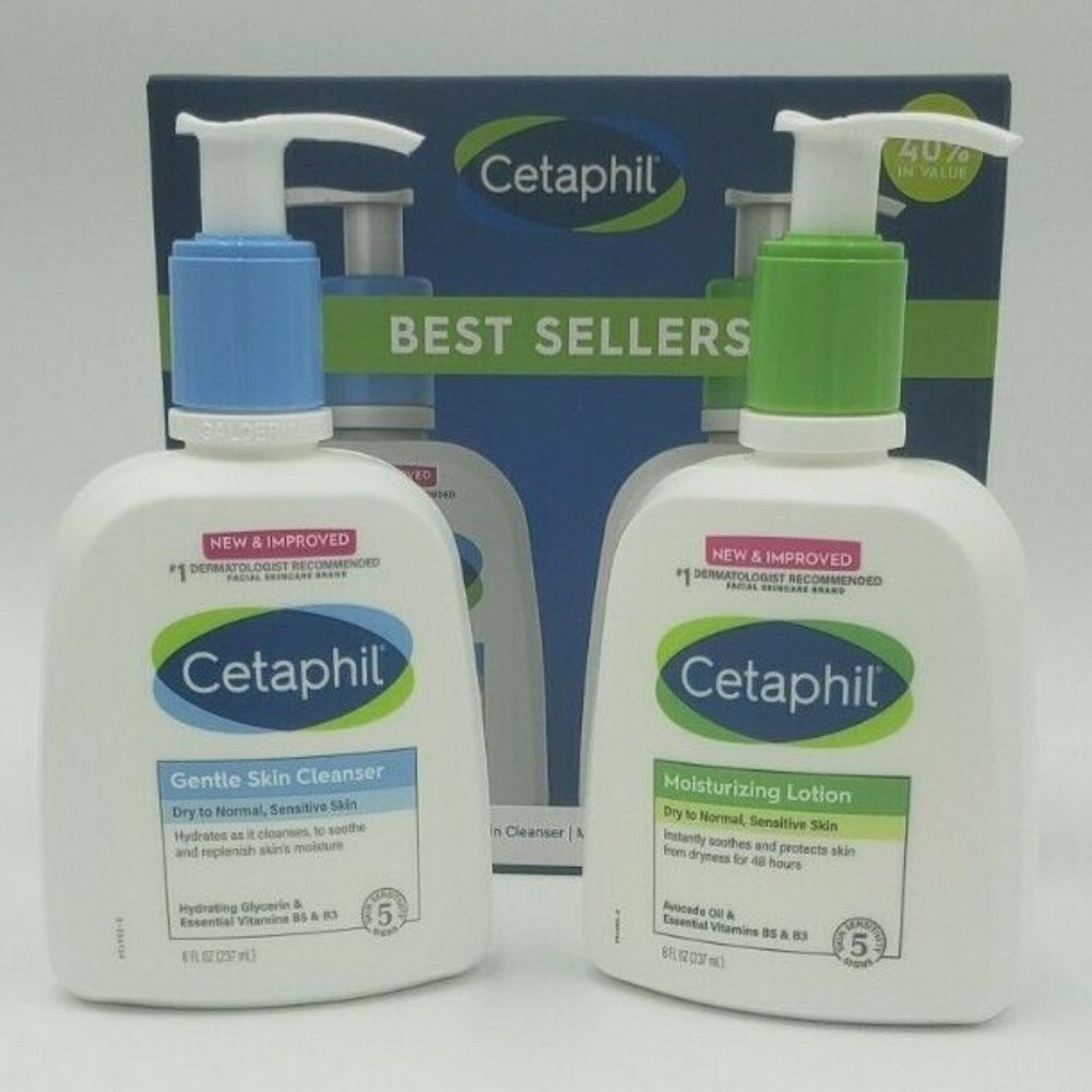 CETAPHIL Dry to Normal Skin Cleanser Hydrating Face Wash & Moisture Lotion 8 oz